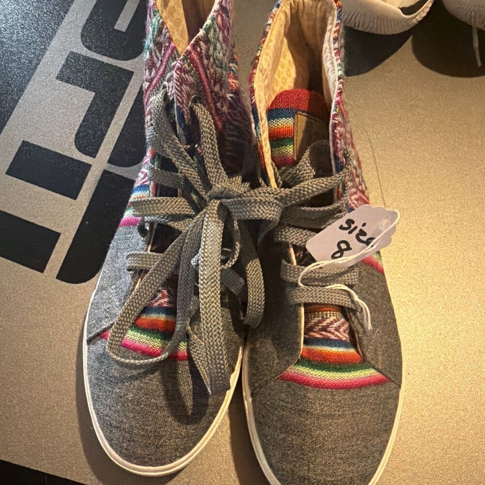 Inkkas Men’s Gray Multicolor Geometric Lace-Up Sneakers Handmade US 6 EU 39